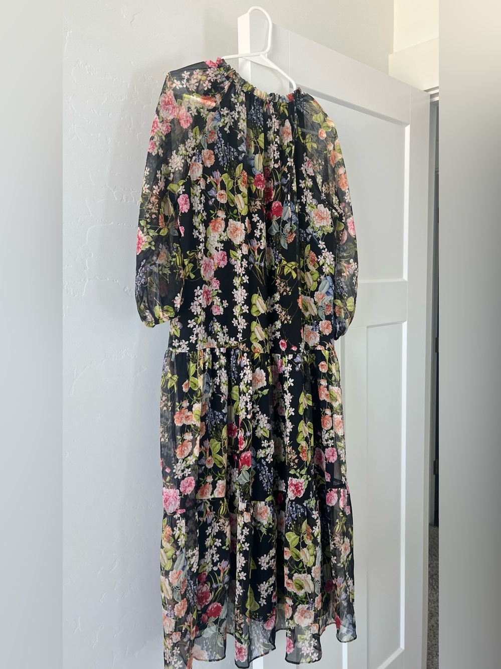 Zara Black Floral Ruffled Sleeve Dress - Picture 3 of 8